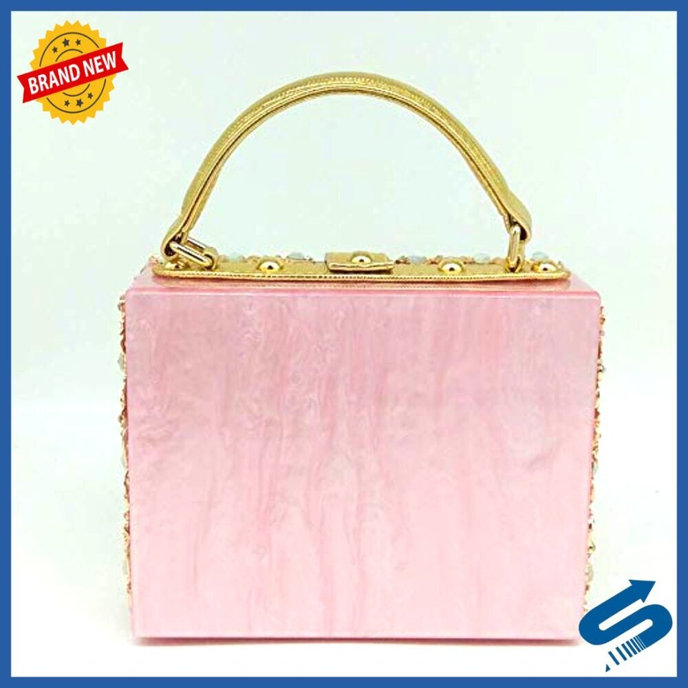 Small Acrylic Shoulder Bag with Flower Design, Rhinestones, Crossbody Tote - Picture 4 of 7